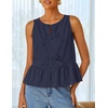 image:imageZESICA Womens Summer Sleeveless Tie Front Peplum Tank TopsNavy