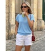 image:imageZESICA Womens Summer Wool Blend Short Sleeve Sweater TopsBlue