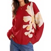 image:imageZESICA Womens Fall Floral Oversized Sweaters 2026 Cozy Pullover TopsRed