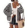 image:imageZESICA Womens Striped Button Up Cardigan Sweaters V Neck Trendy Knit TopsBlack