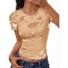 image:imageZESICA Womens Summer Short Sleeve Mesh Floral Crop TopsRedapricot