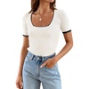 image:imageZESICA Womens Summer Short Sleeve Square Neck Business TopsWhite