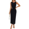 image:imageZESICA Womens Summer Sleeveless Floral Ruched Wrap Bodycon Midi DressAllblack