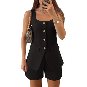 image:imageZESICA Womens 2 Piece Short Sets Suit Vest Tops Matching Set OutfitsBlack