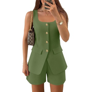 image:imageZESICA Womens 2 Piece Short Sets Suit Vest Tops Matching Set OutfitsGreen