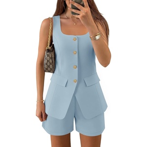 image:imageZESICA Womens 2 Piece Short Sets Suit Vest Tops Matching Set OutfitsLightblue