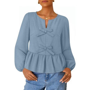 image:imageZESICA Womens Fall Babydoll Peplum Tops Cute Long Sleeve Going Out BlousesDustyblue