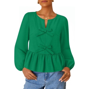 image:imageZESICA Womens Fall Babydoll Peplum Tops Cute Long Sleeve Going Out BlousesGreen