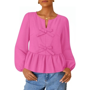 image:imageZESICA Womens Fall Babydoll Peplum Tops Cute Long Sleeve Going Out BlousesHotpink