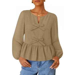 image:imageZESICA Womens Fall Babydoll Peplum Tops Cute Long Sleeve Going Out BlousesKhaki