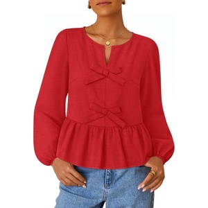 image:imageZESICA Womens Fall Babydoll Peplum Tops Cute Long Sleeve Going Out BlousesRed