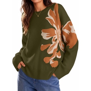 image:imageZESICA Womens Fall Floral Oversized Sweaters 2026 Cozy Pullover TopsArmygreen