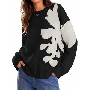 image:imageZESICA Womens Fall Floral Oversized Sweaters 2026 Cozy Pullover TopsBlack