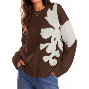 image:imageZESICA Womens Fall Floral Oversized Sweaters 2026 Cozy Pullover TopsBrown