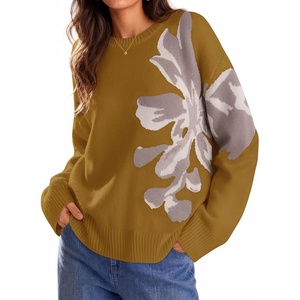 image:imageZESICA Womens Fall Floral Oversized Sweaters 2026 Cozy Pullover TopsMustardyellow