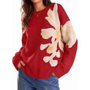 image:imageZESICA Womens Fall Floral Oversized Sweaters 2026 Cozy Pullover TopsRed