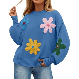 image:imageZESICA Womens Fall Winter Floral Sweaters Cute Knit Pullover TopsBlue
