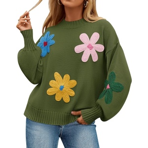 image:imageZESICA Womens Fall Winter Floral Sweaters Cute Knit Pullover TopsGreen
