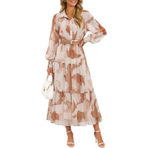 image:imageZESICA Womens Long Sleeve Floral Casual Flowy Wedding Guest Maxi DressesBrown