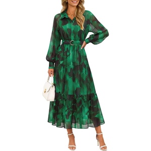 image:imageZESICA Womens Long Sleeve Floral Casual Flowy Wedding Guest Maxi DressesDarkgreen
