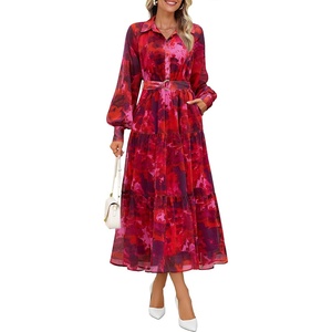 image:imageZESICA Womens Long Sleeve Floral Casual Flowy Wedding Guest Maxi DressesRed