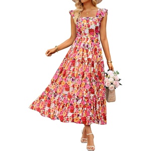 image:imageZESICA Womens Summer Boho Floral Wedding Guest Midi DressesOrangered