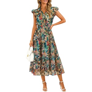 image:imageZESICA Womens Summer Floral Midi Dress Wedding Guest DressesGreen