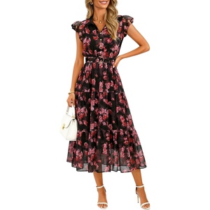 image:imageZESICA Womens Summer Floral Midi Dress Wedding Guest DressesRed