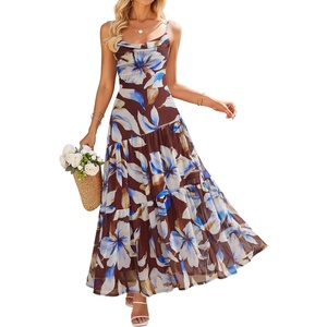 image:imageZESICA Womens Summer Mesh Floral Sleeveless Wedding Guest DressBrown
