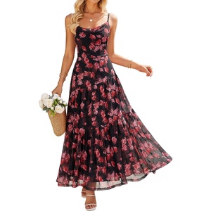 image:imageZESICA Womens Summer Mesh Floral Sleeveless Wedding Guest DressNewblack