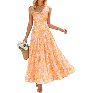 image:imageZESICA Womens Summer Mesh Floral Sleeveless Wedding Guest DressOrange