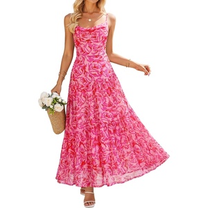 image:imageZESICA Womens Summer Mesh Floral Sleeveless Wedding Guest DressRose