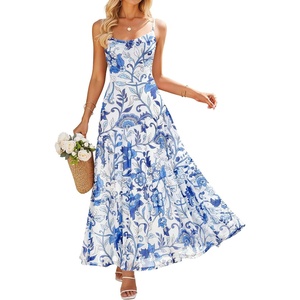 image:imageZESICA Womens Summer Mesh Floral Sleeveless Wedding Guest DressWhiteblue