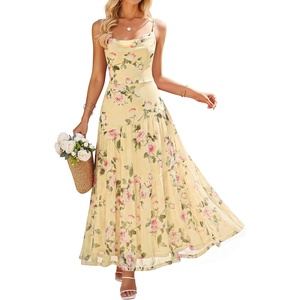 image:imageZESICA Womens Summer Mesh Floral Sleeveless Wedding Guest DressYellow