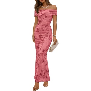 image:imageZESICA Womens Summer Off Shoulder Floral Bodycon Ruched Maxi Formal DressPink