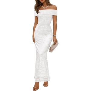 image:imageZESICA Womens Summer Off Shoulder Floral Bodycon Ruched Maxi Formal DressWhite