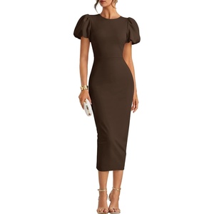 image:imageZESICA Womens Summer Short Sleeve Bodycon Cocktail Formal DressDarkbrown