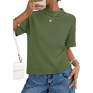 image:imageZESICA Womens Summer Short Sleeve Loose Knit Sweaters TopsArmygreen