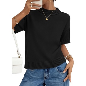image:imageZESICA Womens Summer Short Sleeve Loose Knit Sweaters TopsBlack