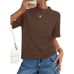 image:imageZESICA Womens Summer Short Sleeve Loose Knit Sweaters TopsCoffee