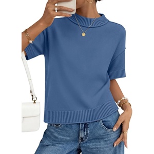 image:imageZESICA Womens Summer Short Sleeve Loose Knit Sweaters TopsDustyblue
