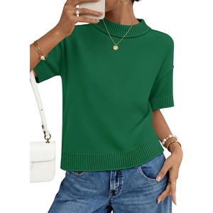 image:imageZESICA Womens Summer Short Sleeve Loose Knit Sweaters TopsGreen