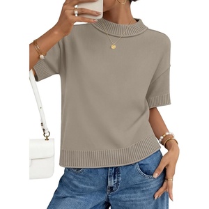 image:imageZESICA Womens Summer Short Sleeve Loose Knit Sweaters TopsKhaki