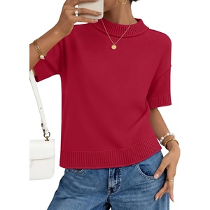 image:imageZESICA Womens Summer Short Sleeve Loose Knit Sweaters TopsRed