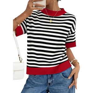 image:imageZESICA Womens Summer Short Sleeve Loose Knit Sweaters TopsStripes