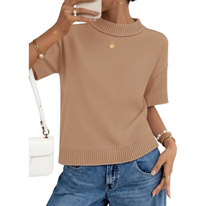 image:imageZESICA Womens Summer Short Sleeve Loose Knit Sweaters TopsToffee