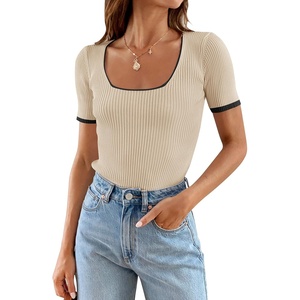 image:imageZESICA Womens Summer Short Sleeve Square Neck Business TopsApricot