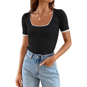 image:imageZESICA Womens Summer Short Sleeve Square Neck Business TopsBlack