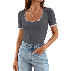 image:imageZESICA Womens Summer Short Sleeve Square Neck Business TopsDarkgrey