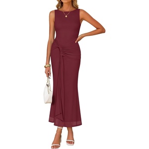 image:imageZESICA Womens Summer Sleeveless Bodycon Mesh Maxi DressesWine